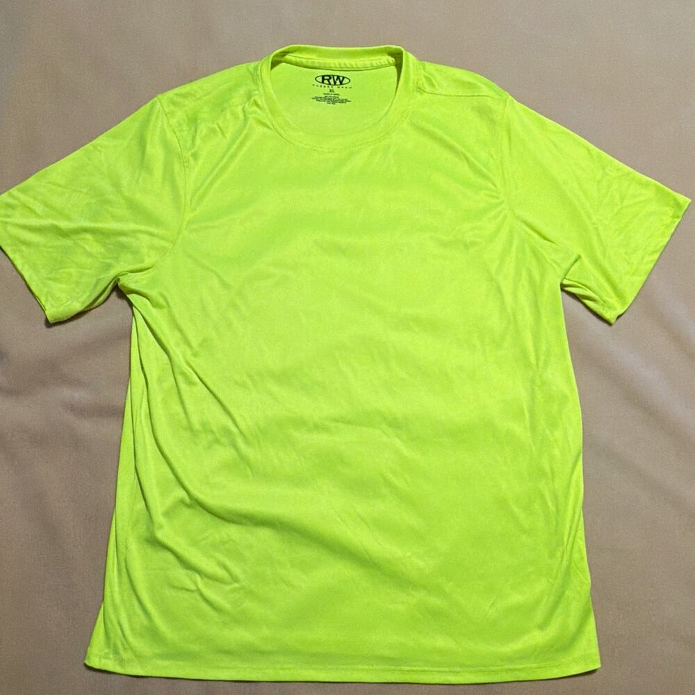 RW Rugged Wear Mens XL Neon Yellow Green Crew Neck Short Sleeve Raglan Tee